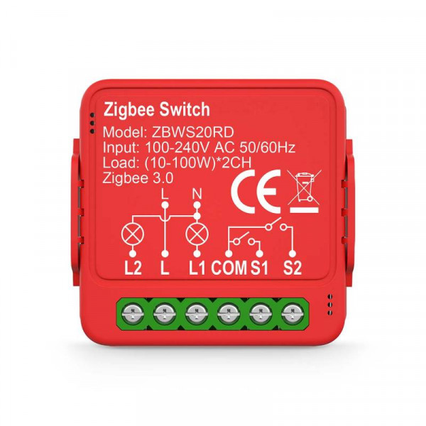 Slimme Zigbee 3.0 Schakelaar - 2 x 100W - Rood