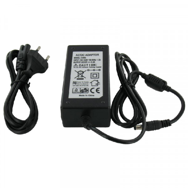 Voedingsadapter 12V - 6A - 72W - 5,5mm x 2,1mm voor diverse monitoren e.d. - Zwart