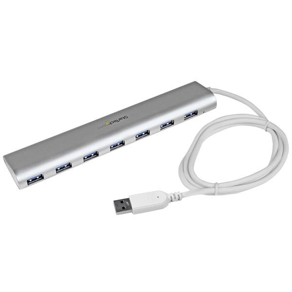 StarTech 7 Poorts compacte aluminium USB 3.0 hub met geintegreerde kabel - zilver