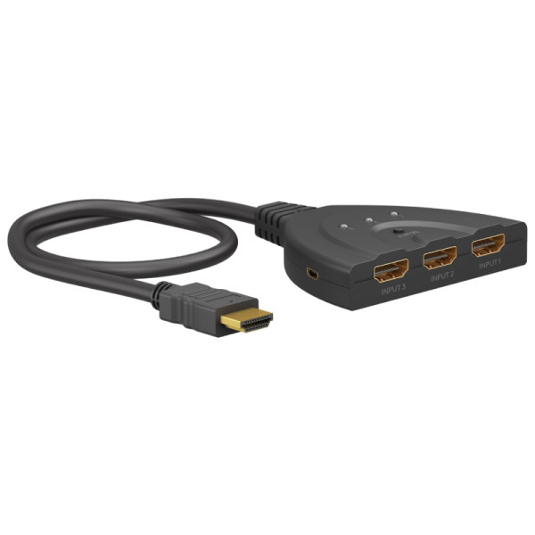 HDMI Schakelaar - 3 poorts - 4K 60Hz - 0,5 meter - Zwart