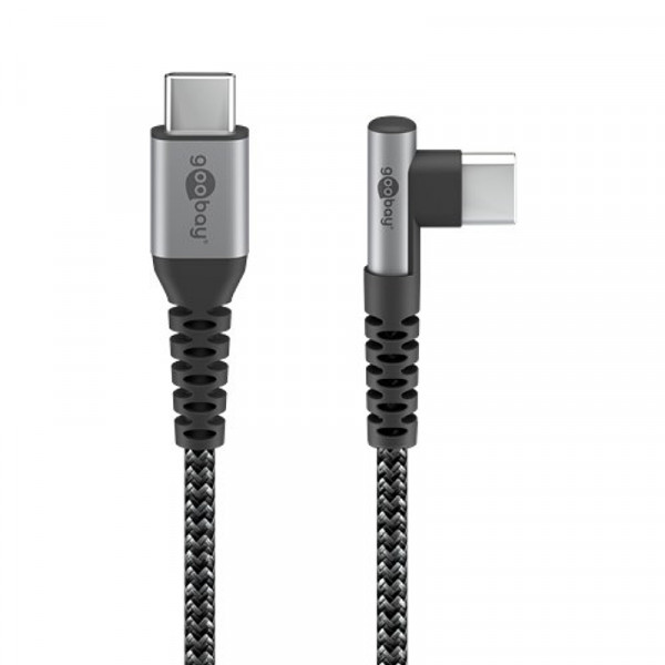 USB-C Kabel - Een kant haaks - USB 2.0 - 60W PD - Nylon sleeve - 2 meter - Space Grey