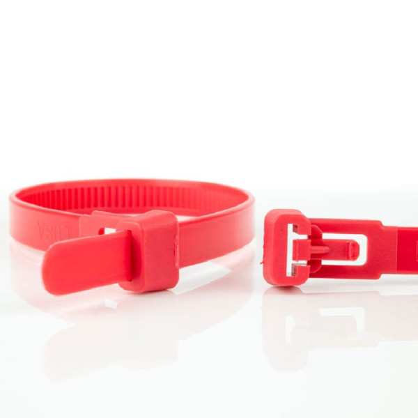 Hersluitbare Kabelbinders - 250 x 7,6mm - Trekkracht tot 22,2kg - 100 stuks - Rood