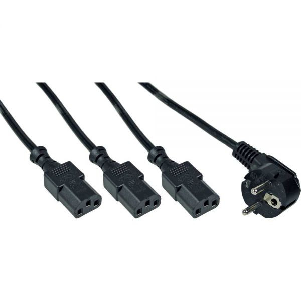 InLine Schuko - 3x C13 Voedingskabel Y split - 2 meter tot splitsing - 5 meter - Zwart