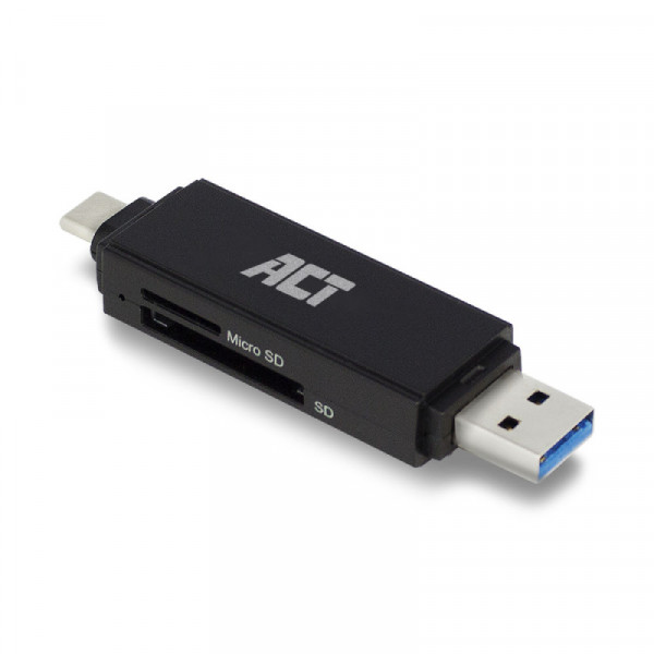 ACT USB 3.1 C en USB A Kaartlezer Zwart
