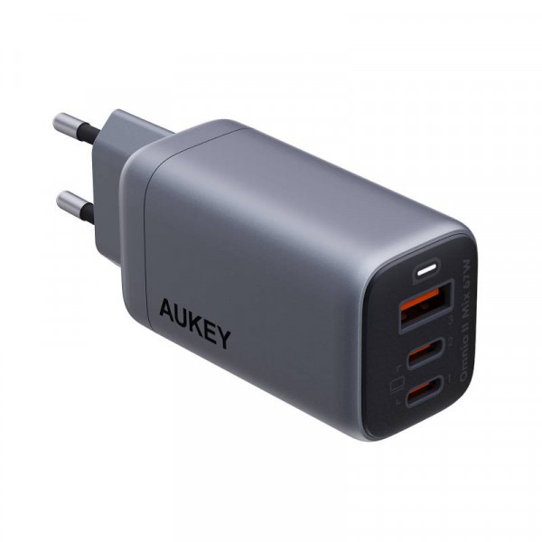 Aukey USB Oplader - 67W - USB-A en 2x USB-C - PD - GaN - Grijs