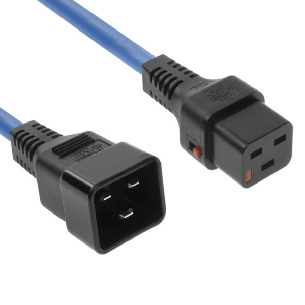 C19 IEC Lock - C20 Verlengkabel - 3 x 1,5mm2 - 3 meter - Blauw
