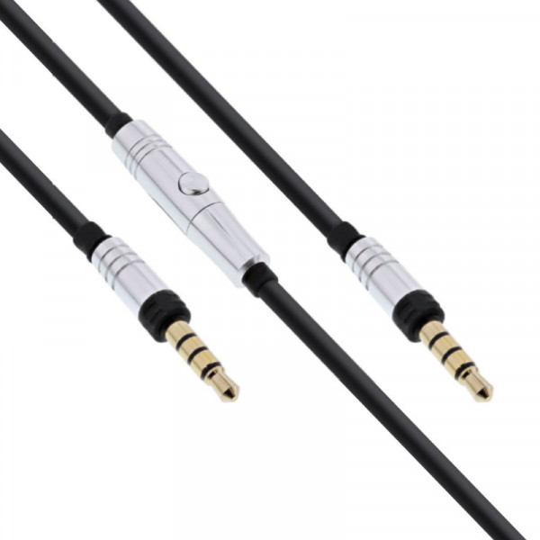 3,5mm Stereo Jack Kabel - 1,3 meter - Verguld - Afstandsbediening en Microfoon - Zwart