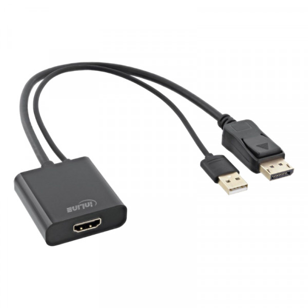 InLine HDMI (v) naar DisplayPort (m) Adapter - 4K 30Hz - 0,3 meter - Zwart
