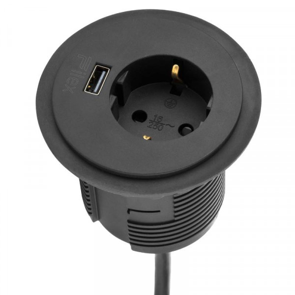 Power Spot - 1x Schuko - 1x USB-A oplaadpoort - 60mm - 1,7 meter eGST (m) - Zwart