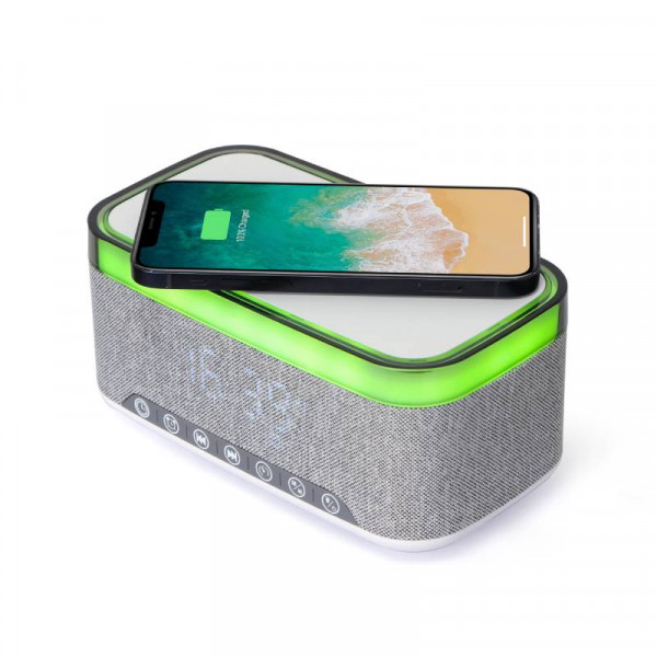 Gembird Digitale Klok Radio - Draadloze oplader - RGB verlichting - USB, AUX, Bluetooth - Grijs