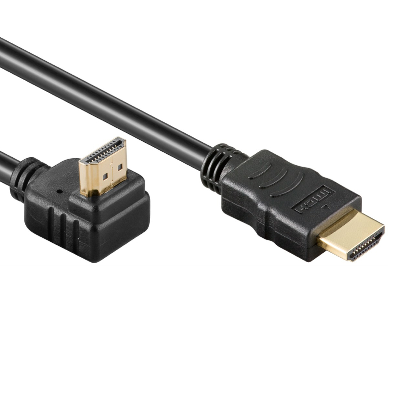 D.w.z financieel Hen ACT HDMI 2.0 Kabel - 4K 60Hz - 1 kant haaks omhoog - Verguld - 3 meter -  Zwart