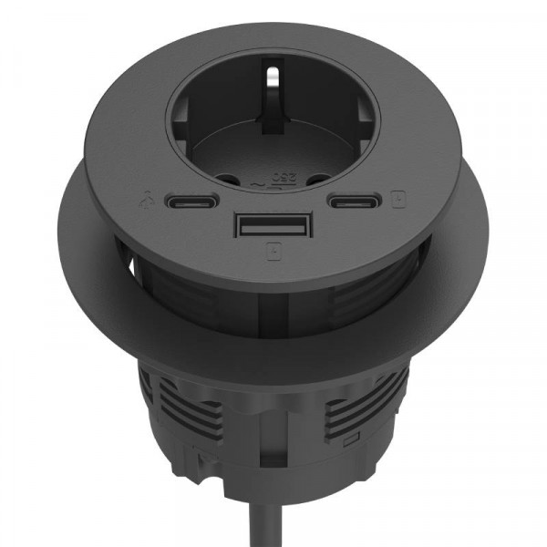 Power Spot - 1x Schuko - 1x USB-A & USB-C opladen & USB-C data - 60mm - 1,7 meter eGST (m) - Zwart