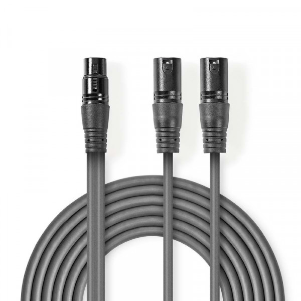 XLR 3-pin (v) - 2x XLR 3-pin (m) Microfoon- en Signaalkabel - Gebalanceerd - 1,5 meter - Antraciet