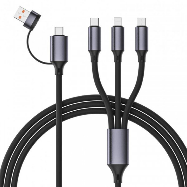 USB-A en USB-C naar Lightning, Micro-USB-B en USB-C - 1,5 meter - Zwart