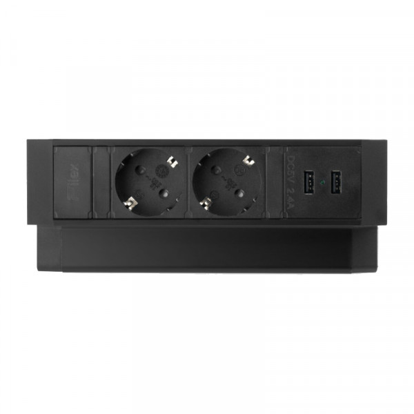 Power Desk UP tweevoudige stekkerdoos met 2 USB oplaadpoorten Zwart