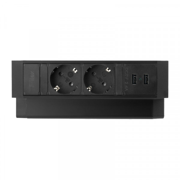 Power Desk Up 2.0 - 2x Schuko - 2x USB-A oplaadpoort - 1 meter eGST (m) - Zwart