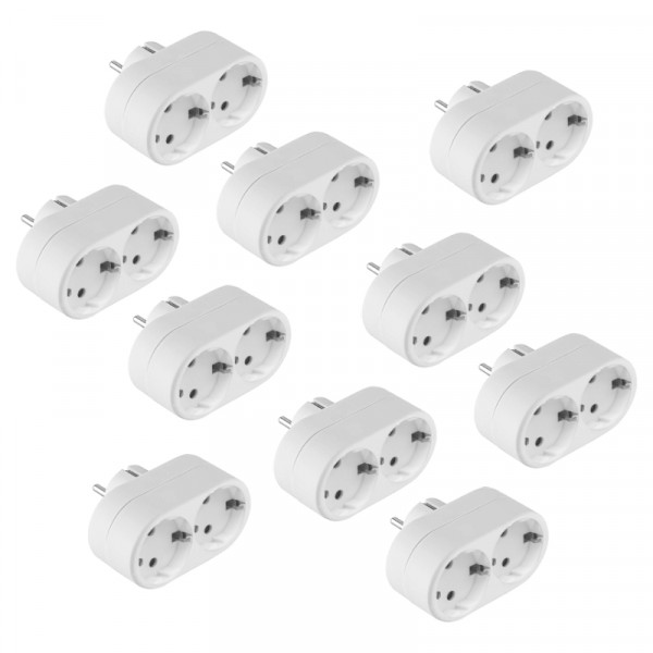 10-PACK Horizontale Stopcontact Splitter - 2-voudig - Verticale Stopcontacten - Randaarde - Wit