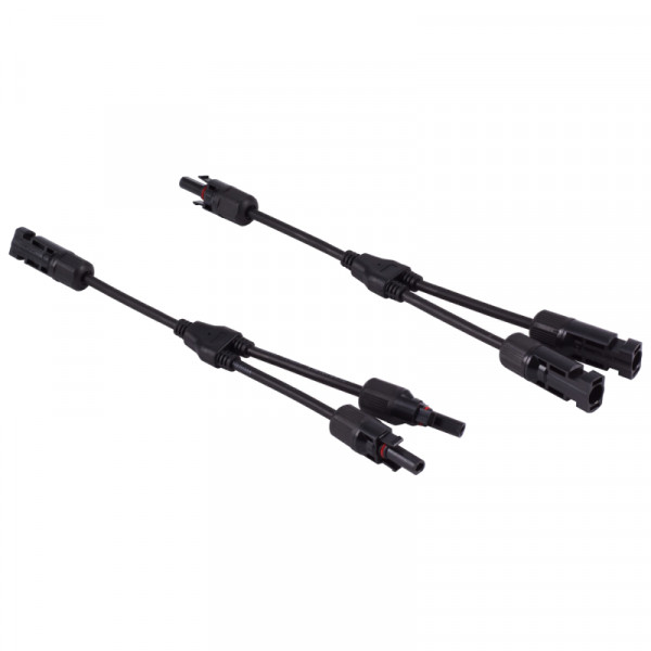 MC4 Solar Y-kabel Set - 1x (m) naar 2x (v) en 1x (v) naar 2x (m) - 6mm2 - 0,3 meter - Zwart