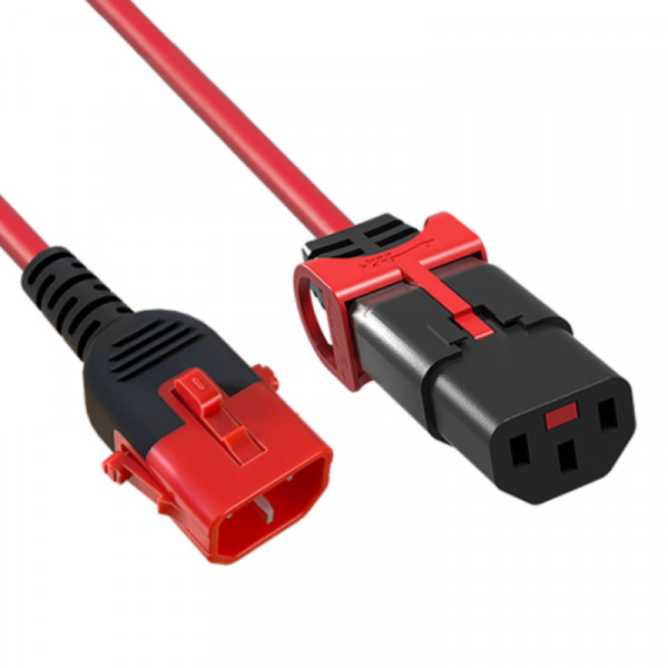 C13 - C14 Verlengkabel - Dual IEC Lock - 3 x 1mm2 - 1 meter - Rood