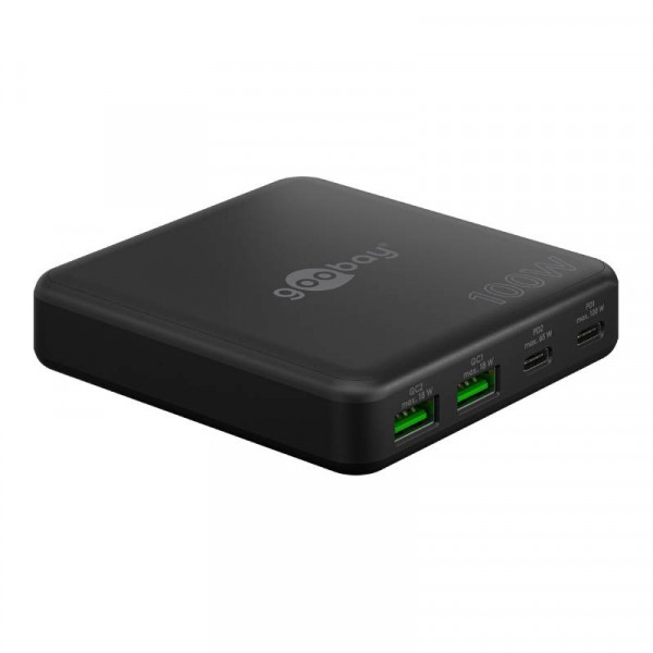 USB Oplader - 100W - 2x USB-A en 2x USB-C - GaN - PD en QC 3.0 - Zwart