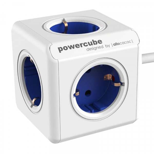 Allocacoc PowerCube extended - 5x Schuko - 1,5 meter kabel - Wit/Blauw