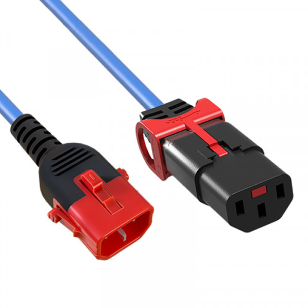 C13 - C14 Verlengkabel - Dual IEC Lock - 3 x 1mm2 - 1 meter - Blauw