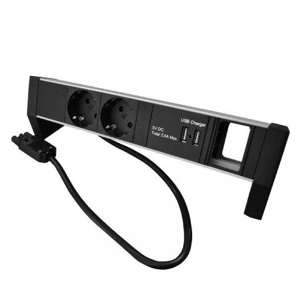 Plenty Stekkerdoos - 2x Schuko - 2x USB-A Oplaadpoort - 1x Leeg - 0,6 meter Prolink (m) kabel - Zwar