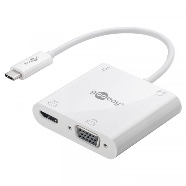 USB-C Multiport Adapter - VGA en HDMI - Met USB-C PD - 4K 30Hz - 0,15 meter - Wit
