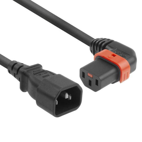 C13 IEC Lock Haaks Rechts - C14 Verlengkabel - 3 x 1mm2 - 2 meter - Zwart