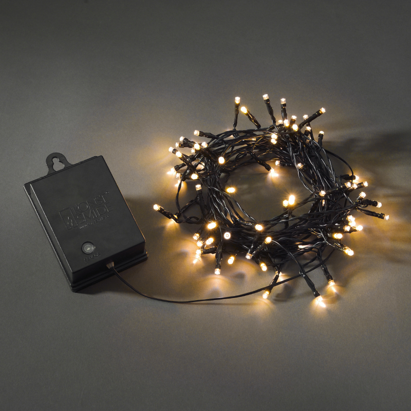 Konstsmide LED Lichtsnoer op batterij - Amber - 7,9 meter - 80 LED's - IP44 - Zwart