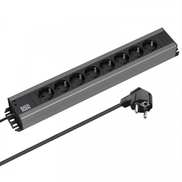 Bachmann 19 inch 8-voudige stekkerdoos schuko Zwart 2 meter