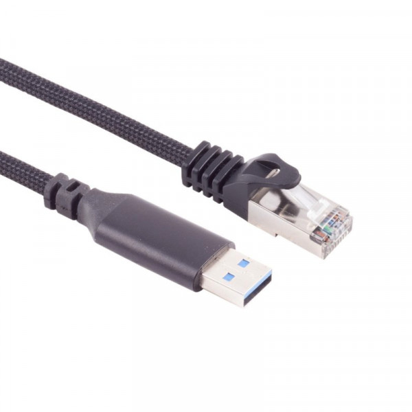 USB-A (m) naar RJ45 (m) Gigabit Ethernet Kabel - S/FTP - Nylon Sleeve - 15 meter - Zwart
