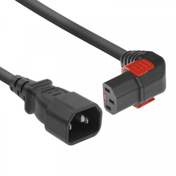 C13 IEC Lock Haaks naar Boven - C14 Verlengkabel - 3 x 1mm2 - 3 meter - Zwart