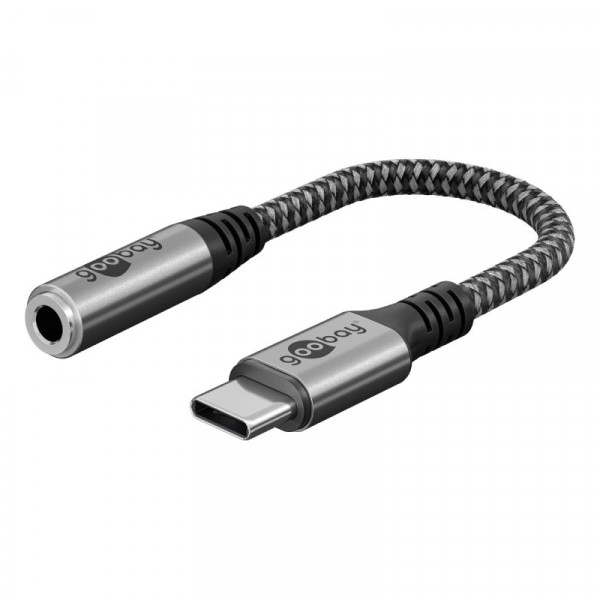 USB-C (m) naar 3.5mm Stereo Jack (v) Adapterkabel - Met DAC - Nylon sleeve - 0,1 meter - Zwart