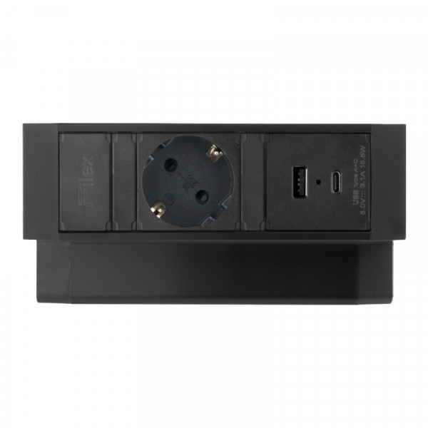 Power Desk Up 2.0 - 1x Schuko - USB-A en USB-C oplaadpoort - 1,5 meter - Zwart