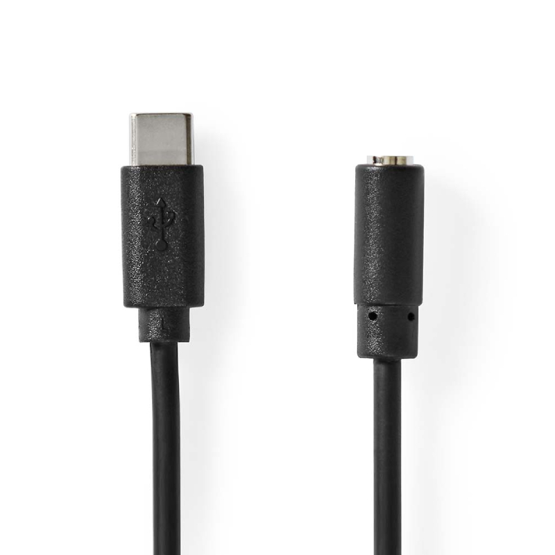 USB-C Adapter - USB 2.0 - USB-C Male - 3,5 mm Female - 1.00 m - Rond - Vernikkeld - PVC - Zwart - Label