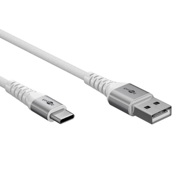USB-A naar USB-C Kabel - USB 2.0 - 60W PD - Soft Nylon Sleeve - 2 meter - Wit