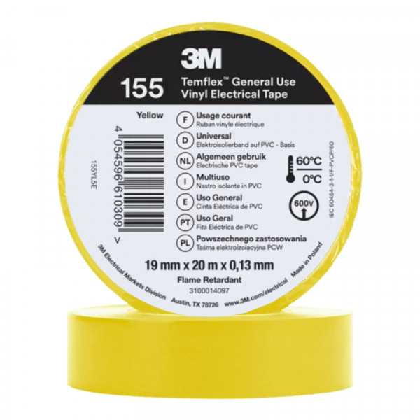 3M Isolatie Tape - 19mm breed - 0,127mm dik - 20 meter - Geel