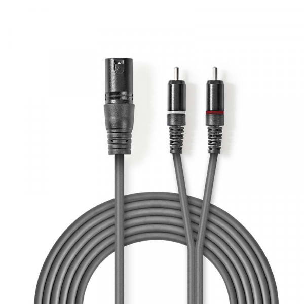 XLR 3-pin (m) - Stereo Tulp (m) Kabel - 3 meter - Antraciet