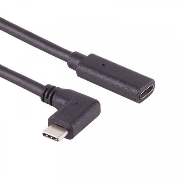 USB-C Verlengkabel - USB 3.2 Gen 2 - Een kant haaks (m) - 100W PD - 0,5 meter - Zwart