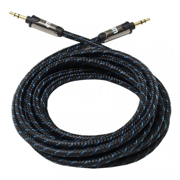 AM 3,5mm Stereo Jack Kabel - 3 meter - met Nylon Mantel - Zwart/Blauw