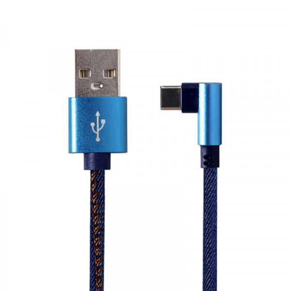 USB-A naar Haakse USB-C Kabel - USB 2.0 - Nylon sleeve - 1 meter - Blauw