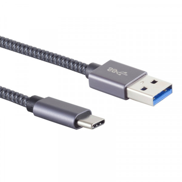 USB-A naar USB-C Kabel - USB 3.2 Gen 2x1 - Nylon Sleeve - 0,5 meter - Zwart