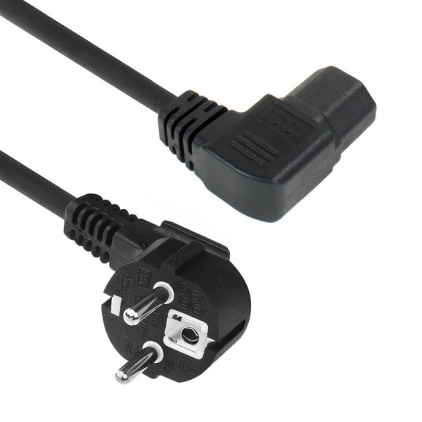 C15 Haaks Links - Schuko Haaks Voedingskabel - 3 x 0,75mm2 - 1,5 meter - Zwart