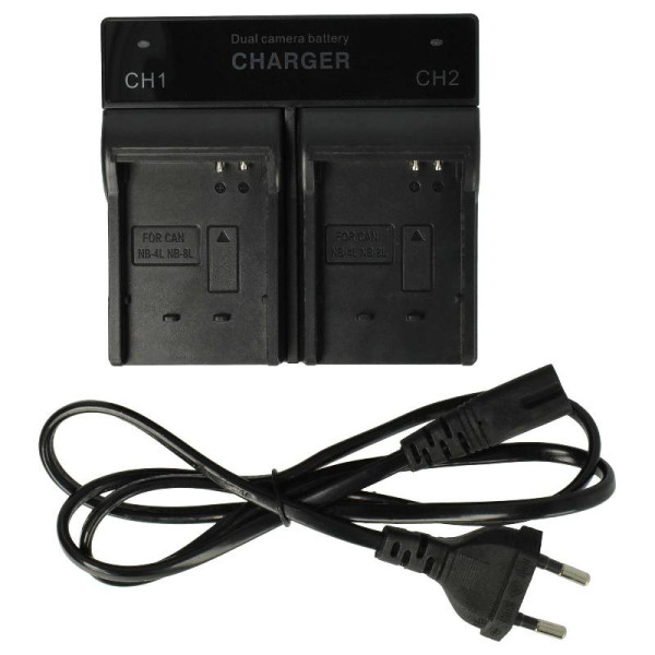 Tweevoudige Accu oplader voor Canon NB-4L en NB-8L en CB-2LVE Accu's - Zwart