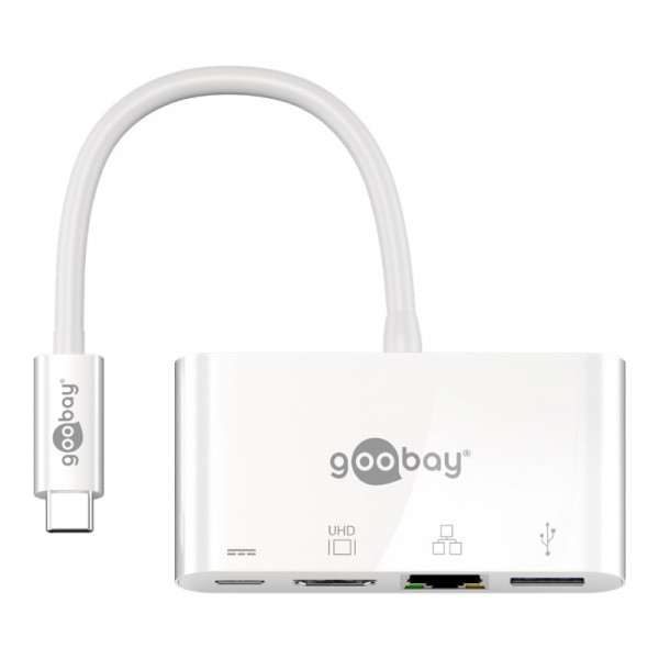 USB-C Multiport-adapter - USB 3.0, HDMI, RJ45 en USB-C met PD - Wit - 0,15 meter
