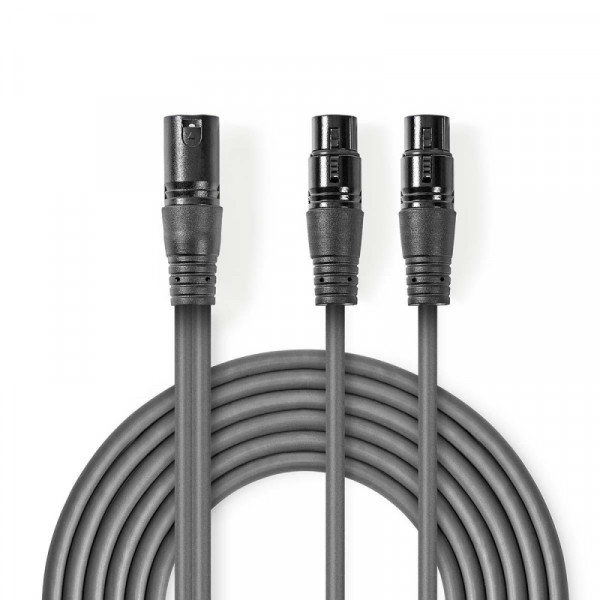XLR 3-pin (m) - 2x XLR 3-pin (v) Microfoon- en Signaalkabel - Gebalanceerd - 1,5 meter - Antraciet