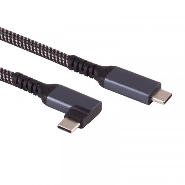 USB-C Kabel - USB 3.2 Gen 2 - Een kant haaks - 100W PD - Nylon Sleeve - 1 meter - Zwart