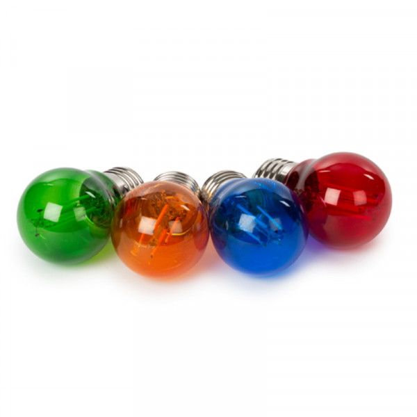 LED E27 Gloeilampen voor Prikkabel - G45 - 4 stuks - Rood, groen, blauw & oranje