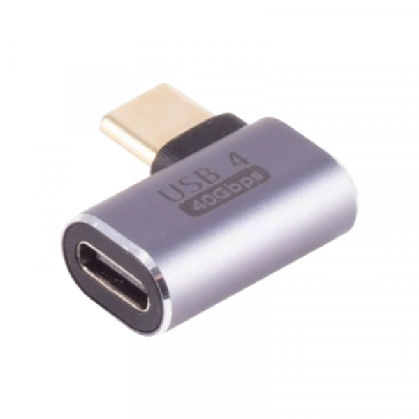 Haakse USB-C (v) naar USB-C (m) Adapter - USB4 - Haaks links en rechts - Grijs